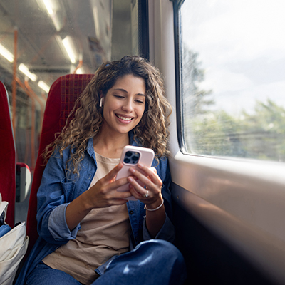 Woman sitting on a train