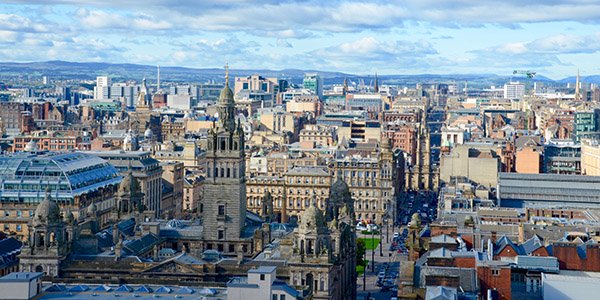 Birdseye view of George Square in the centre of Glasgow 