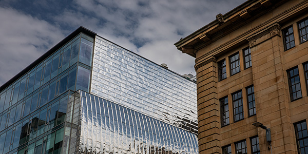 Two building in Glasgow showing the past and the future Two building in Glasgow showing the past and the future